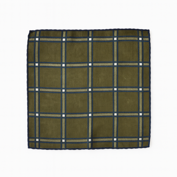Square Linen plaid Scarf | Green&Navy