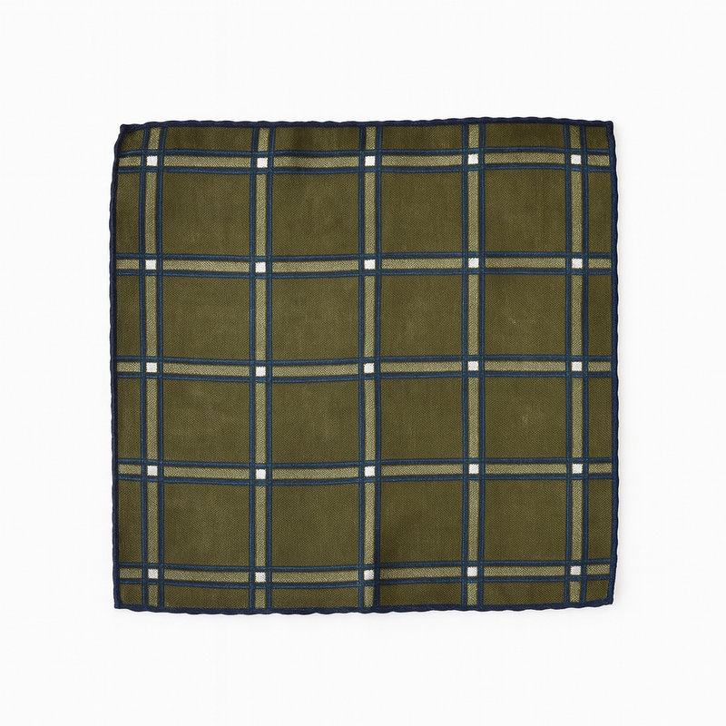 Square Linen plaid Scarf | Green&Navy