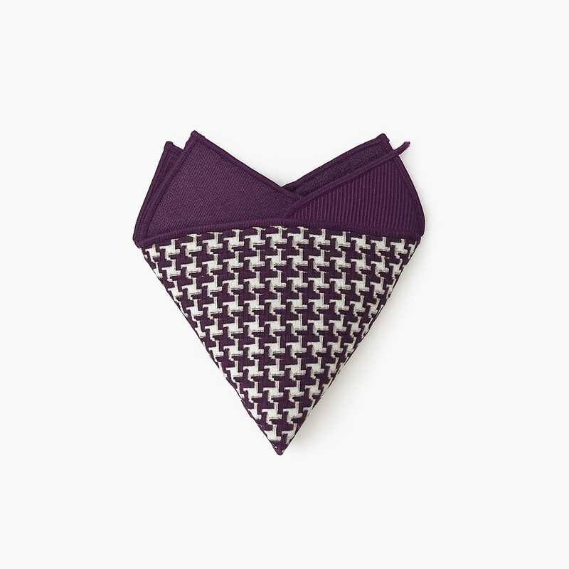 Square Linen Houndstooth Scarf | Purple&Cream