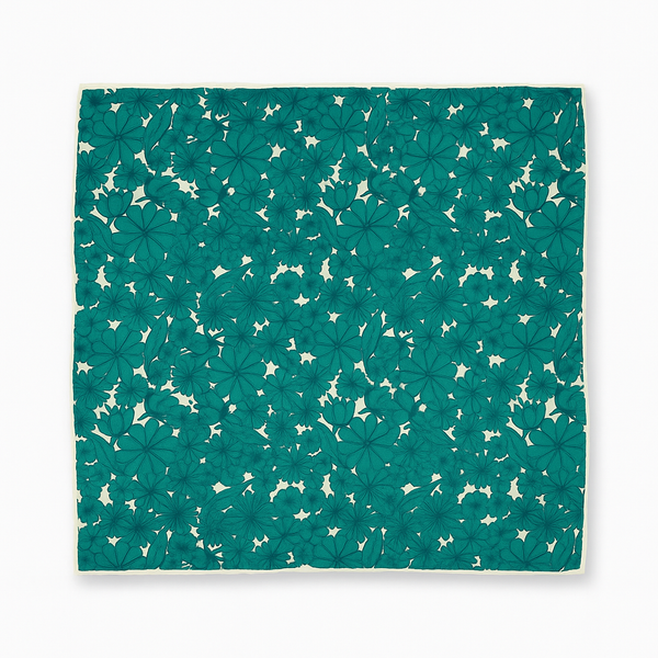 Floral Linen Square Scarf | Cyan