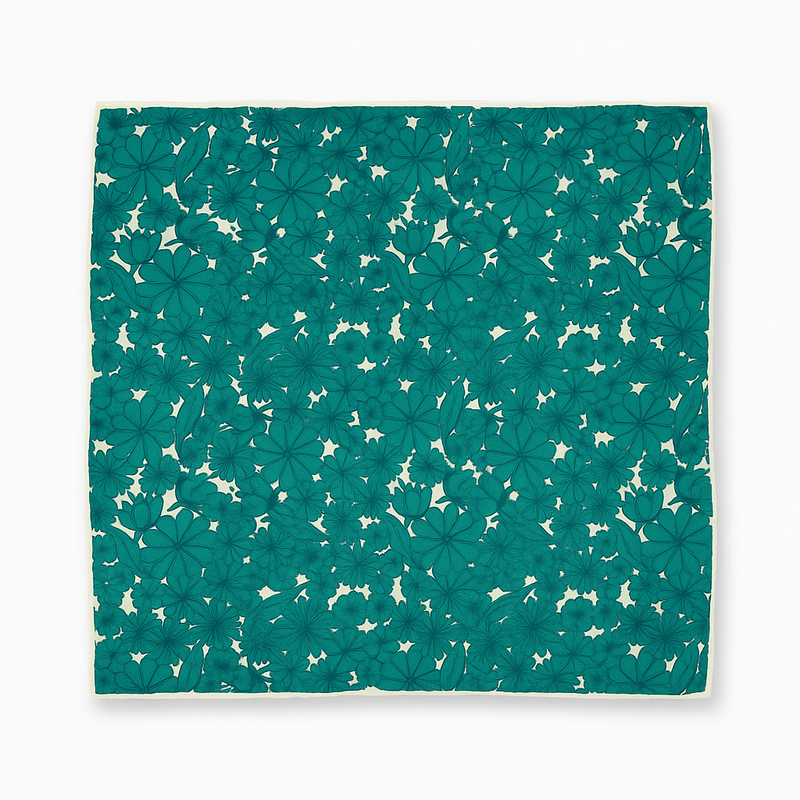 Floral Linen Square Scarf | Cyan