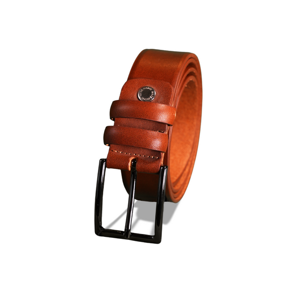 Leather Belt with Black Nickel Buckle | Cognac