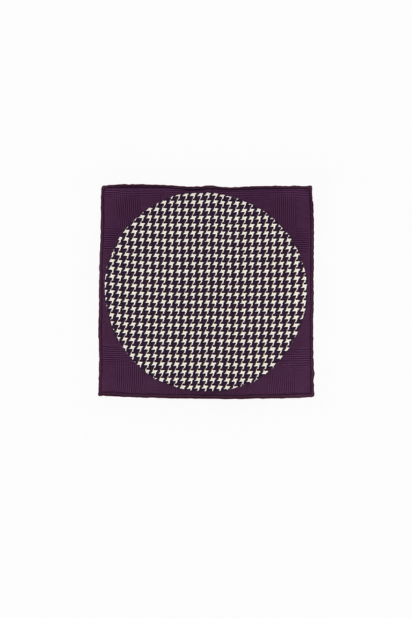 Square Linen Houndstooth Scarf | Purple&Cream