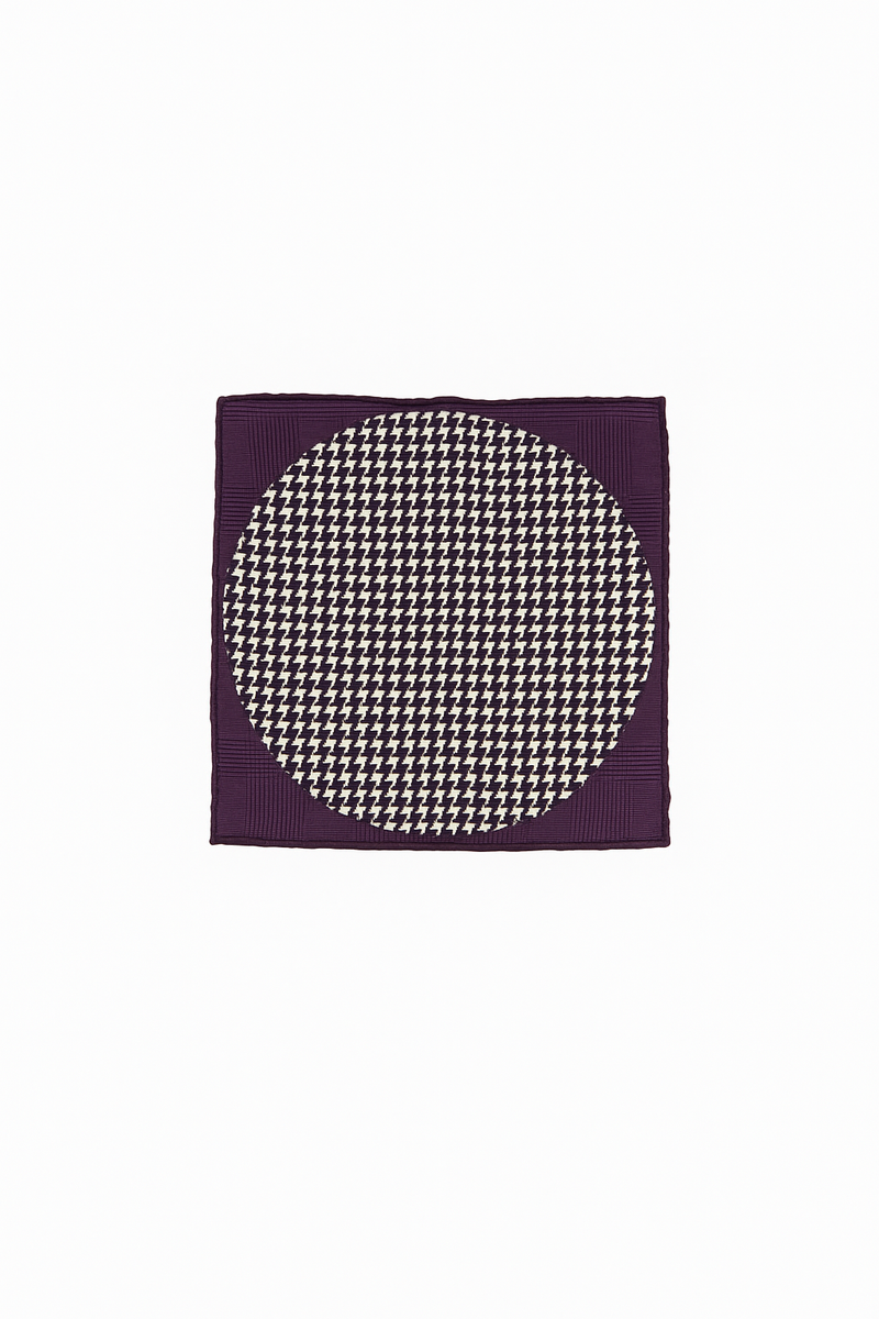 Square Linen Houndstooth Scarf | Purple&Cream