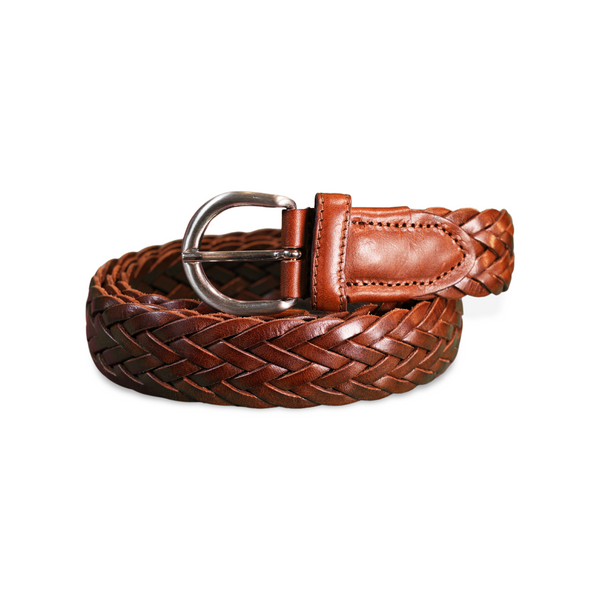 Soft Braided Leather Belt | Cognac