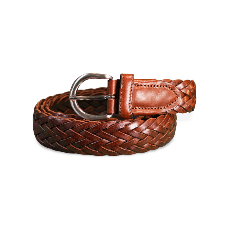 Soft Braided Leather Belt | Cognac
