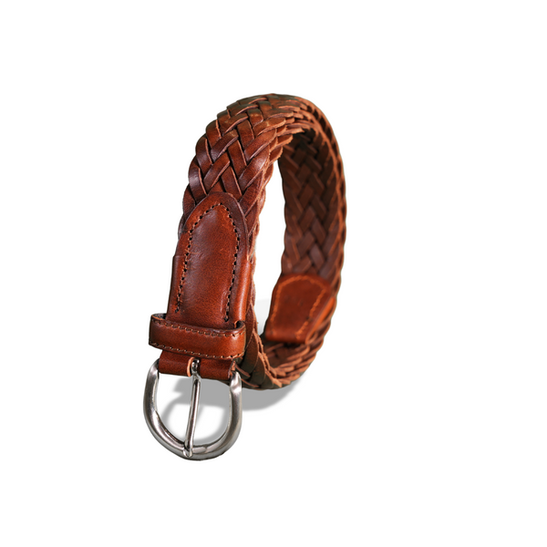 Soft Braided Leather Belt | Cognac