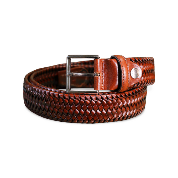 Woven Leather Belt | Cognac & Nickel