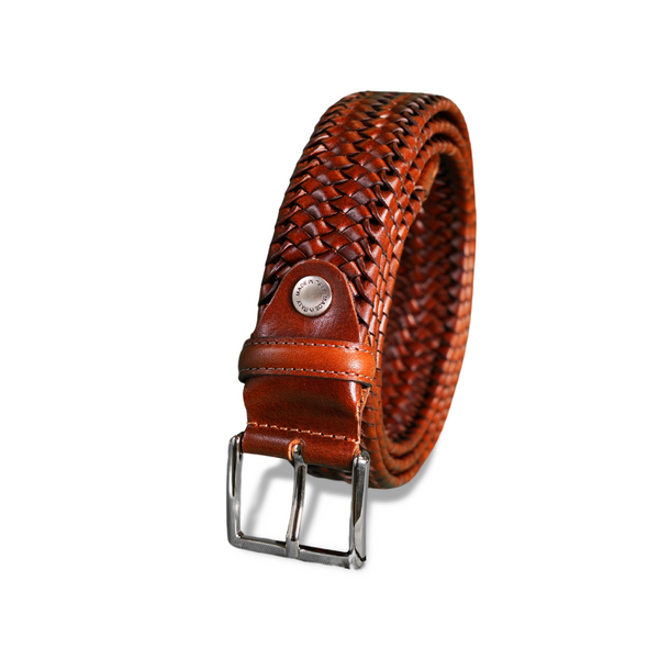Woven Leather Belt | Cognac & Nickel