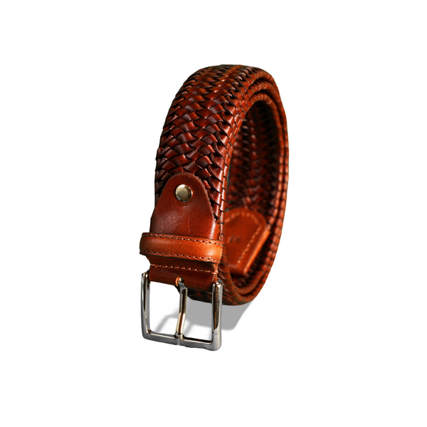 Woven Leather Belt | Cognac & Gold