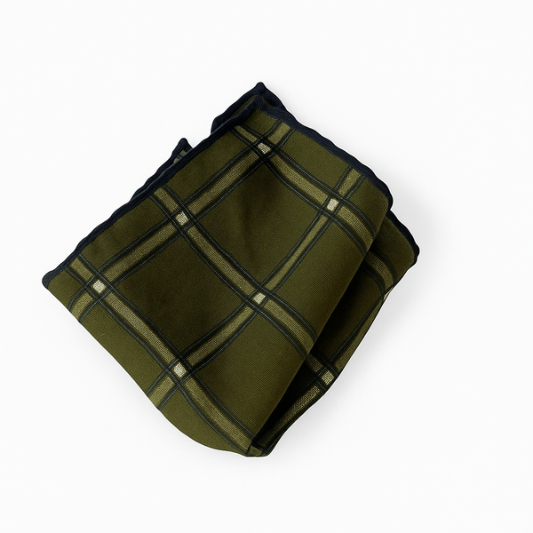 Square Linen plaid Scarf | Green&Navy