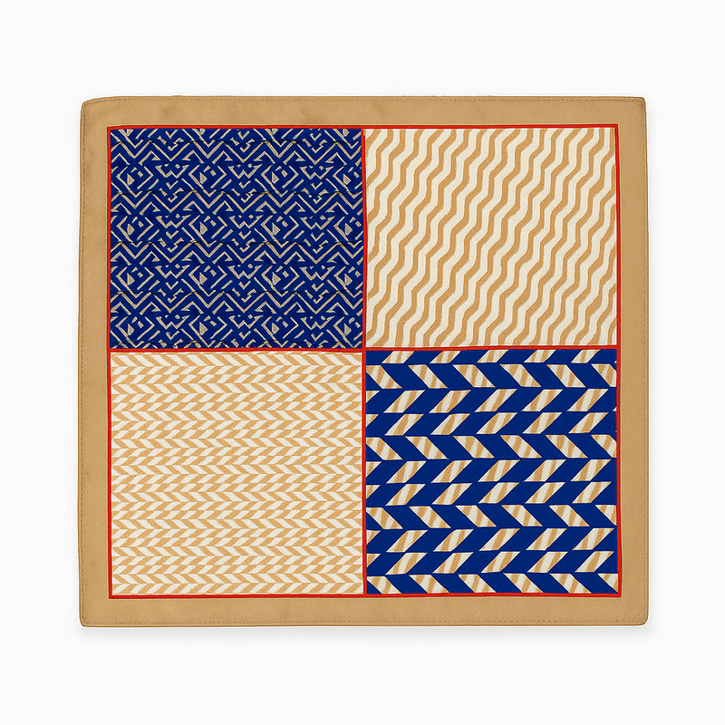 Geometric Patchwork Silk Square Scarf | Beige