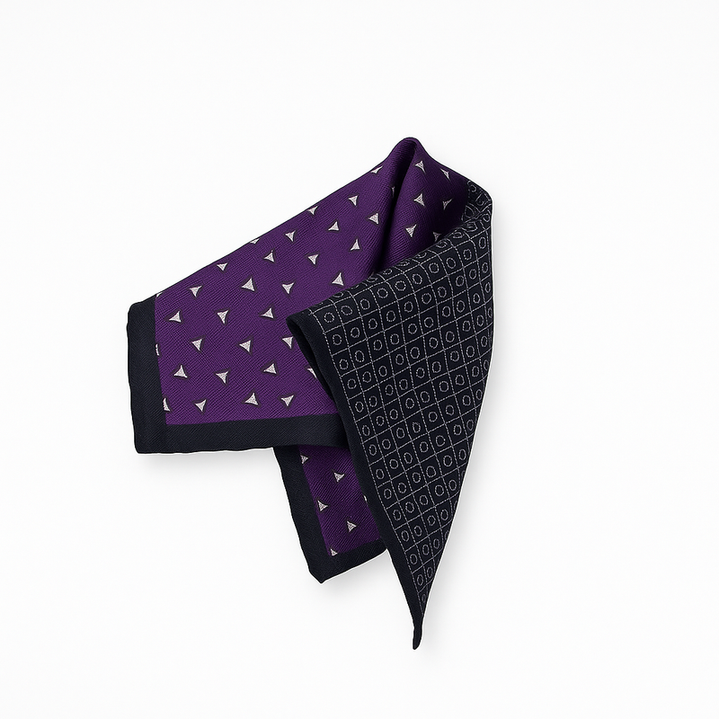 The Geometric silk square scarf | Purple & Navy